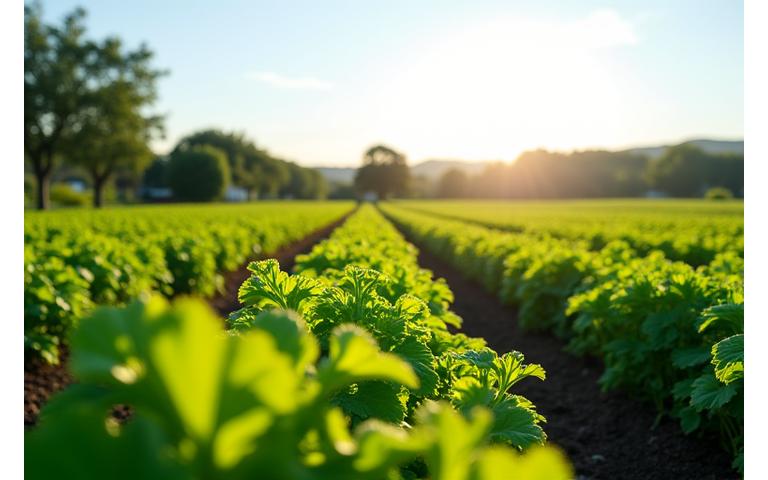 건강한 유기농 허브 밭, 깨끗한 환경에서 재배되는 모습